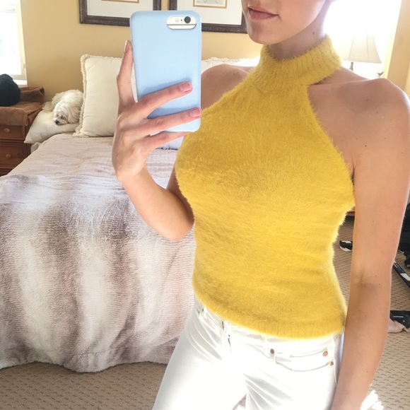 Lulus Tops - FUZZY YELLOW 90’s Inspired HALTER TOP Small S NEW